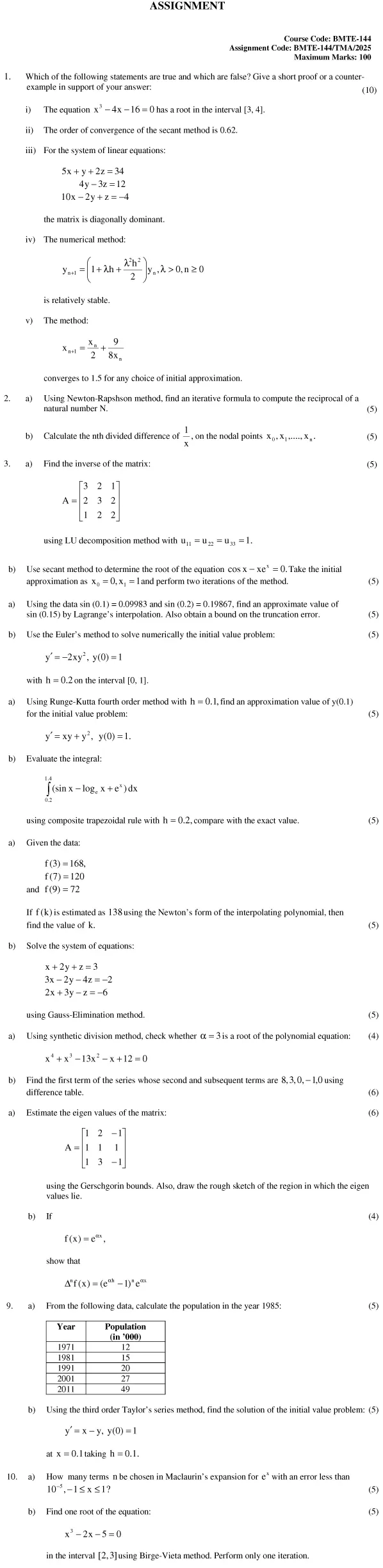 BMTE-144 - Numerical Analysis-January 2025 - December 2025