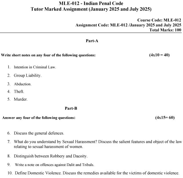 MLE-12 - Indian Penal Code-January 2025- July 2025