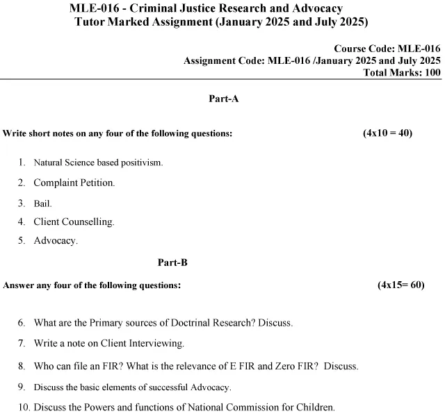 MLE-16 - Criminal Justice Research and Advocacy-January 2025- July 2025