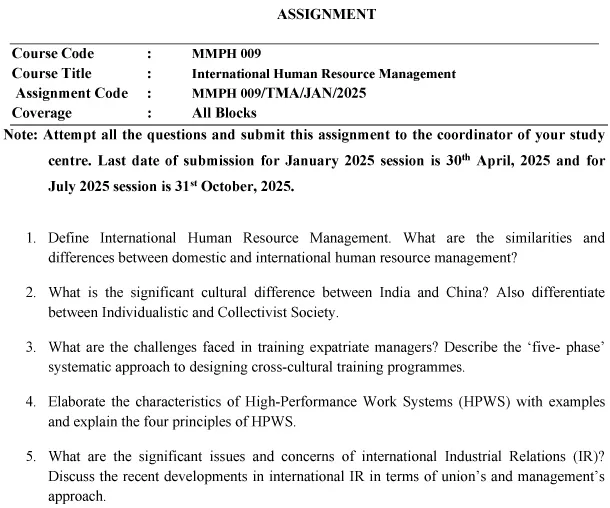 MMPH-09 - International Human Resource Management-January 2025- July 2025