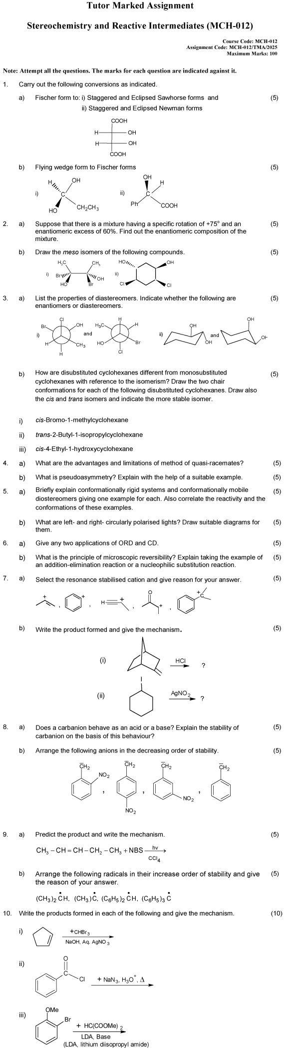 MCH-12 - Organic Chemistry-I-January 2025 - December 2025