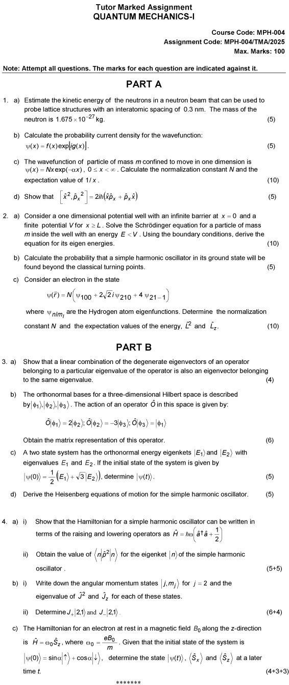 MPH-04 - Quantum Mechanics I-January 2025 - December 2025