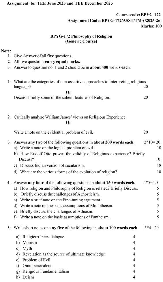 BPYG-172 - Philosophy of Religion-January 2025- July 2025