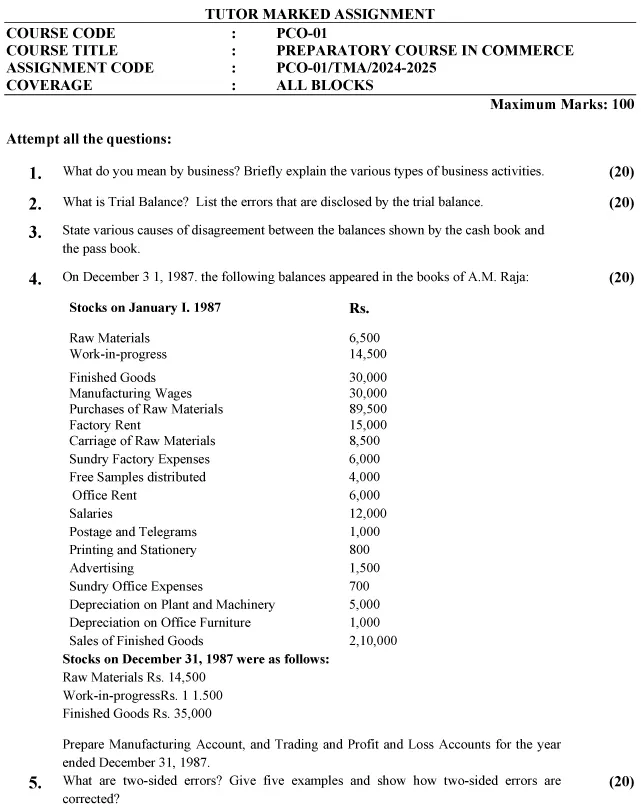 PCO-01 - Preparatory Course In Commerce-July 2024 - January 2025