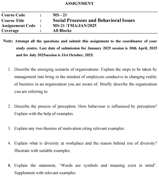 MS-21 - Social Processes and Behavioural Issues (MS)-January 2025- July 2025