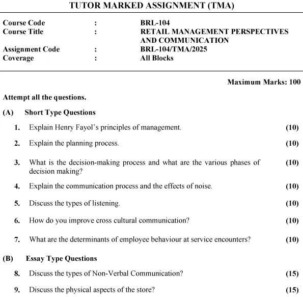 BRL-104 - Retail Management Perspectives and Communication-January 2025 - December 2025