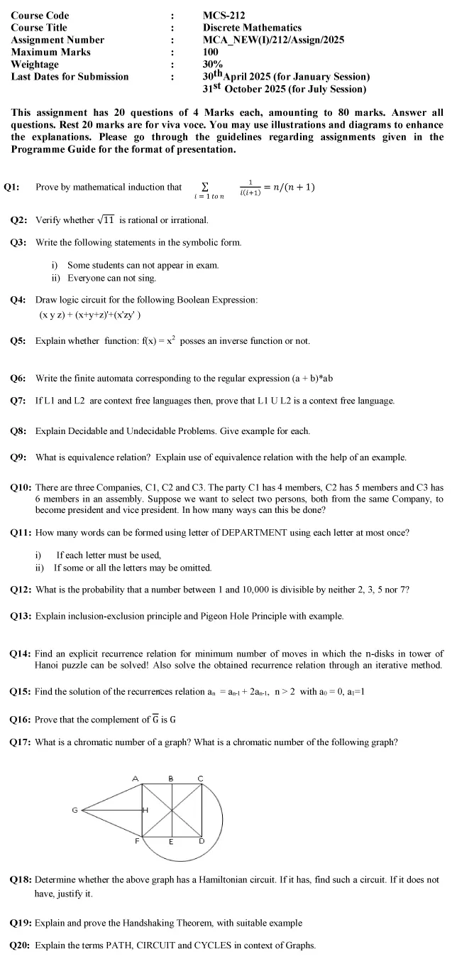 MCS-212 - Discrete Mathematics-January 2025- July 2025