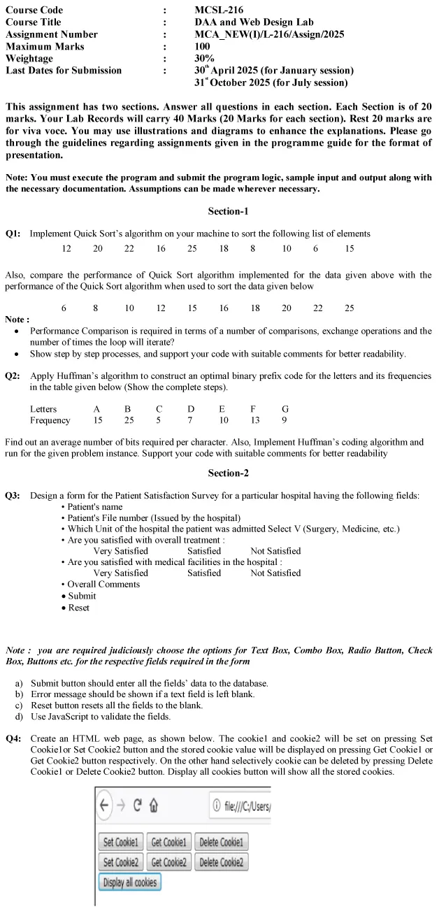 MCSL-216 - DAA and Web Design Lab-January 2025- July 2025