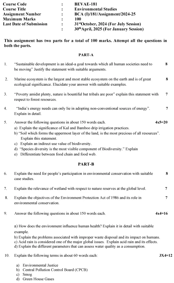 BEVAE-181 - Environmental Studies-July 2024 - January 2025