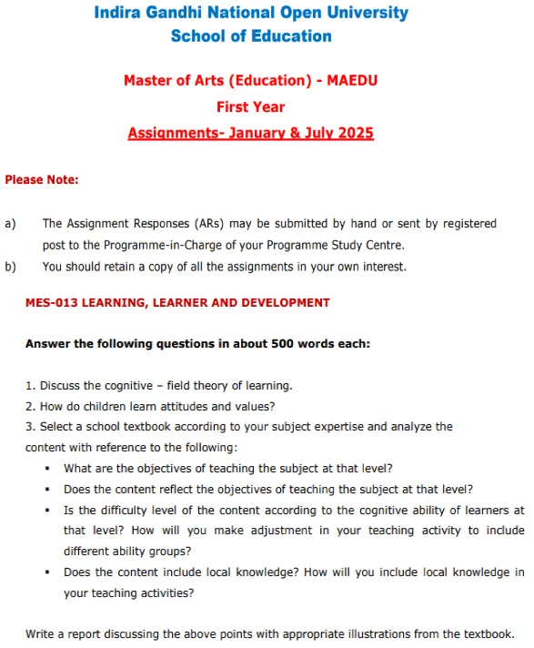 MES-13 - Learning, Learner and Development-January 2025- July 2025