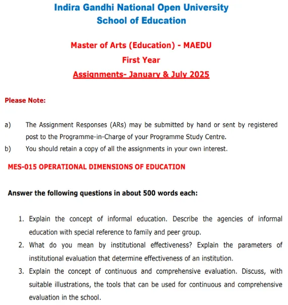 MES-15 - Operational Dimensions of Education-January 2025- July 2025