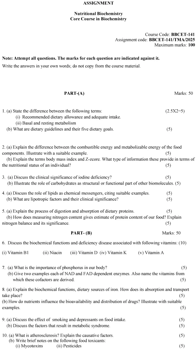 BBCET-141 - Nutritional Biochemistry-January 2025 - December 2025