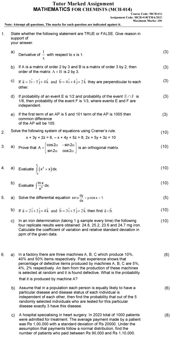 MCH-14 - Mathematics for Chemists-January 2025 - December 2025