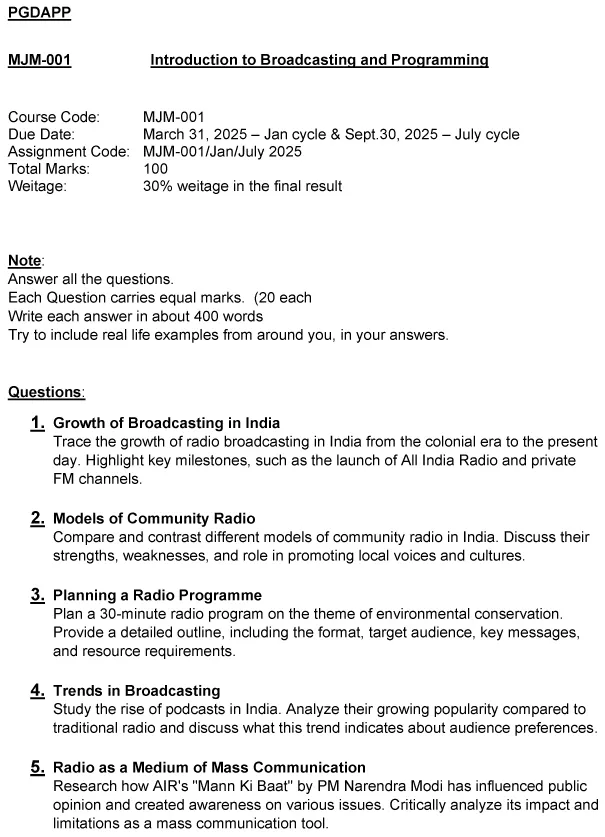 MJM-01 - Introduction to Broadcasting and Programming-January 2025- July 2025