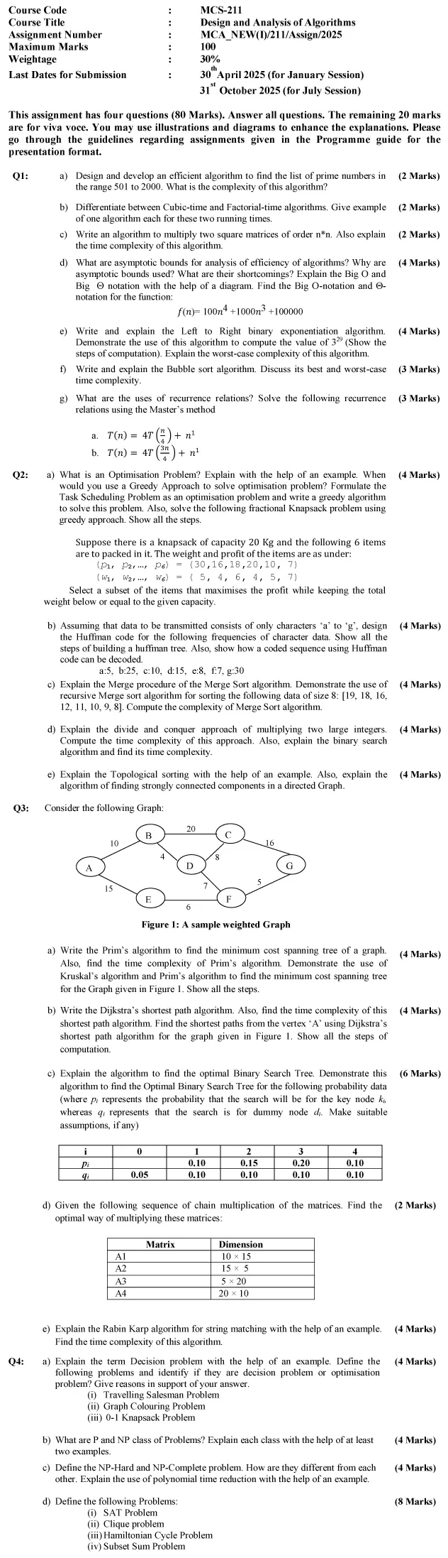 MCS-211 - Design and Analysis of Algorithm-January 2025- July 2025