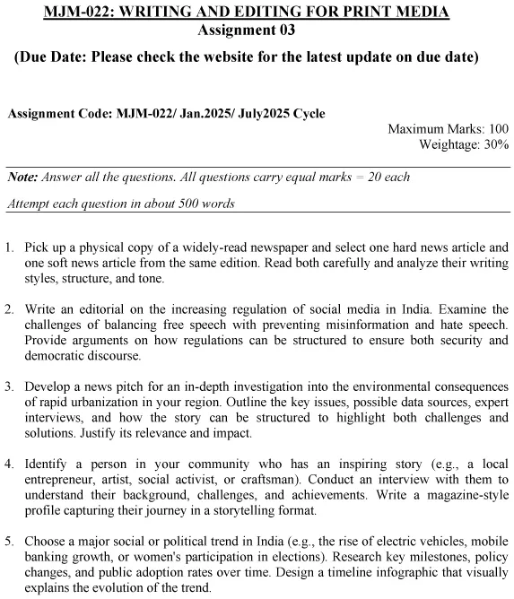 MJM-22 - Writing and Editing for Print Media-January 2025- July 2025