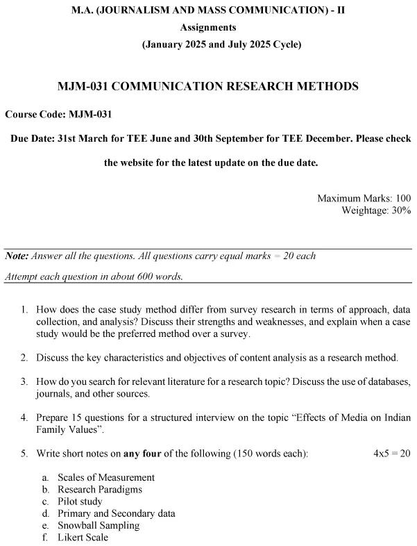 MJM-31 - Communication Research Methods-January 2025- July 2025