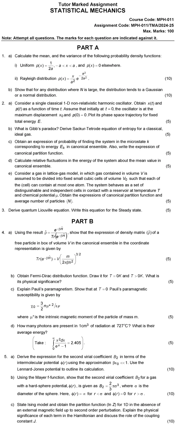 MPH-11 - Statistical Mechanics-July 2024 - June 2025