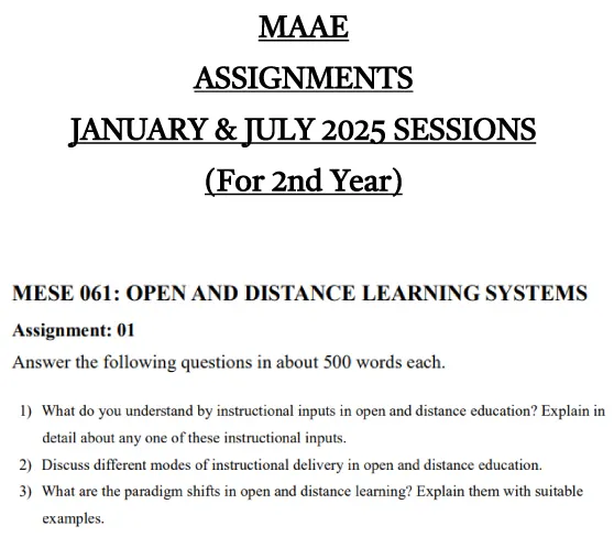 MESE-61 - Open and Distance Learning Systems-January 2025- July 2025