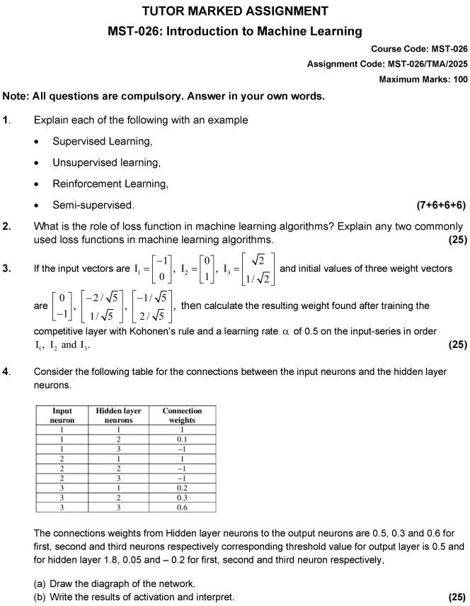 MST-26 - Introduction to Machine Learning-January 2025 - December 2025