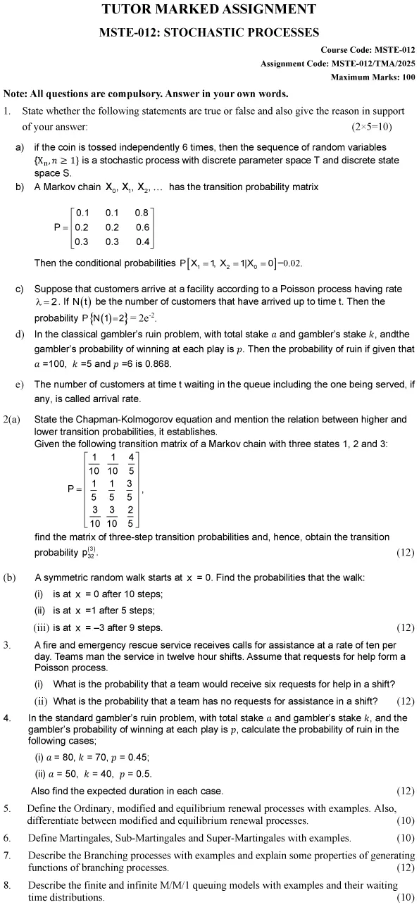 MSTE-12 - Stochastic Processes*-January 2025 - December 2025