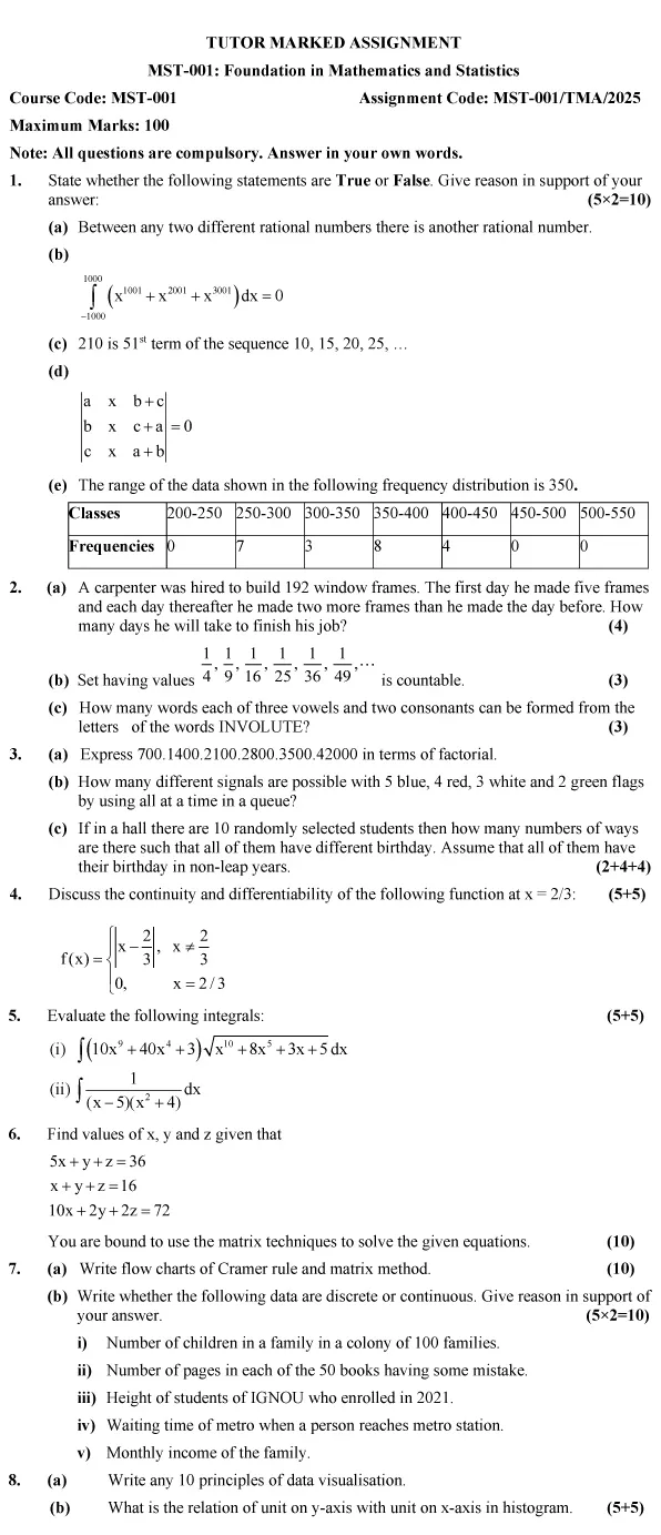 MST-01 - Foundation in Mathematics and Statistics-January 2025 - December 2025