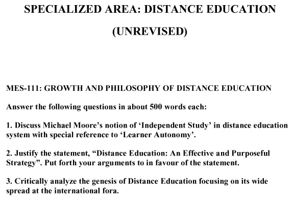 MES-111 - Growth and Philosophy of Distance Education-January 2025- July 2025