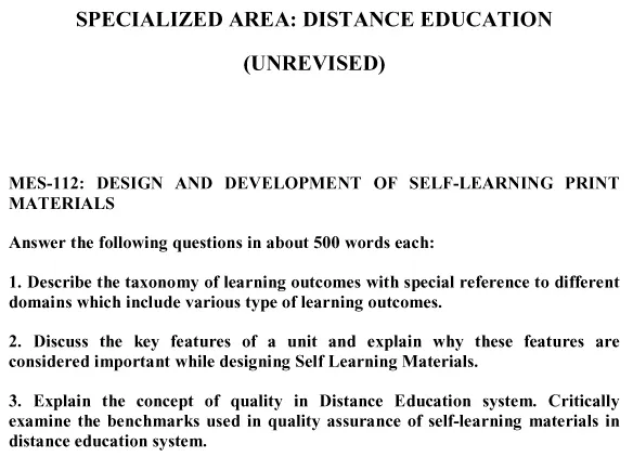 MES-112 - Design and Development of Self-Learning Print Materials-January 2025- July 2025