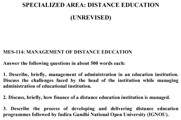 MES-114 - Management of Distance Education-January 2025- July 2025