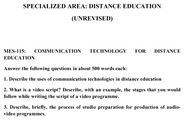 MES-115 - Communication Technology for Distance Education-January 2025- July 2025