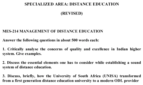 MES-214 - Management of Distance Education-January 2025- July 2025