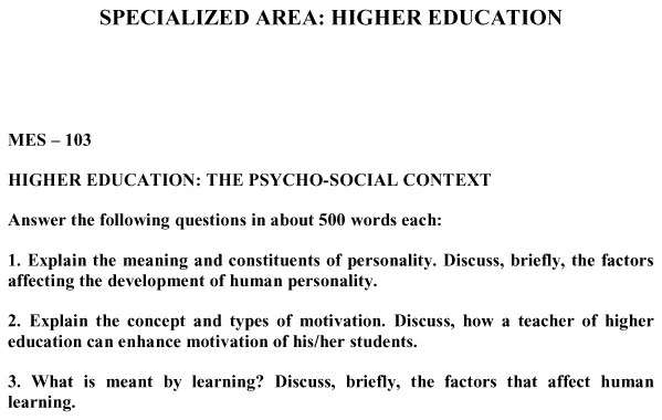 MES-103 - Higher Education: The Psycho-social Context-January 2025- July 2025