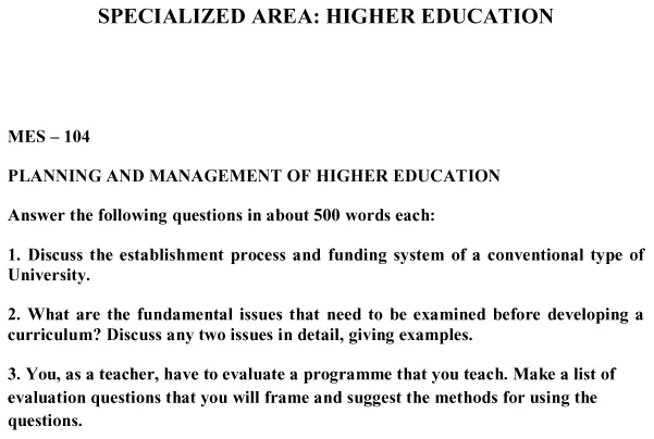MES-104 - Planning and Management of Higher Education-January 2025- July 2025