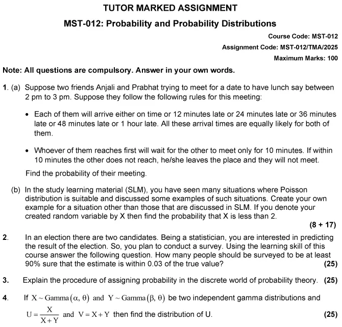 MST-12 - Probability and Probability Distributions-January 2025 - December 2025