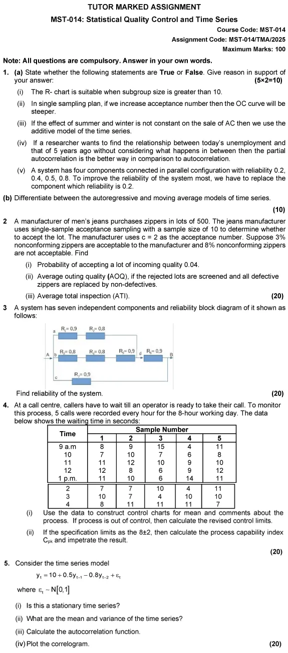 MST-14 - Statistical Quality Control and Time Series Analysis-January 2025 - December 2025