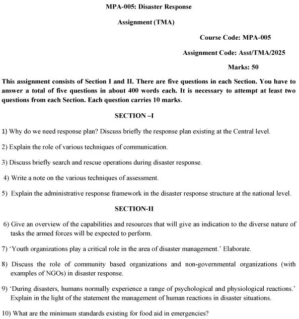 MPA-05 - Disaster Response-January 2025- July 2025