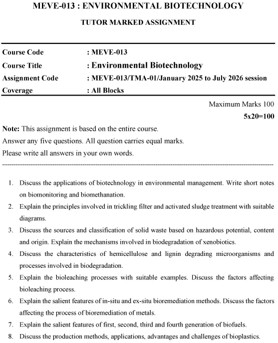 MEVE-13 - Environmental Biotechnology-January 2025 - July 2026