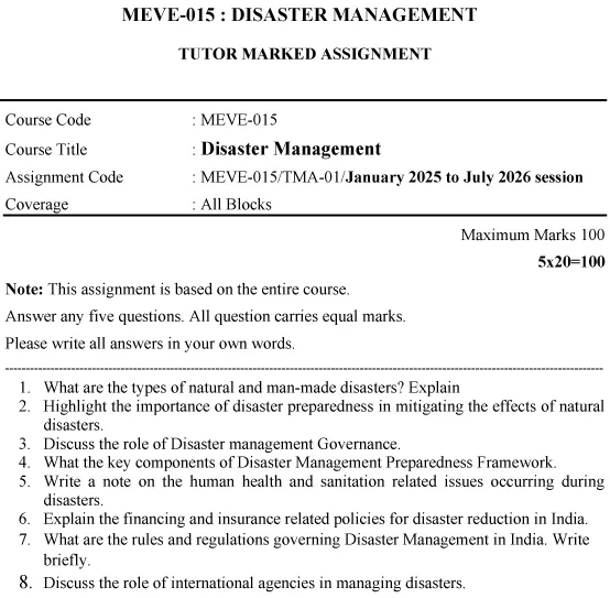 MEVE-15 - Disaster Management-January 2025 - July 2026