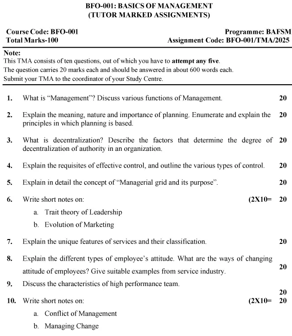 BFO-01 - Basics of Management-January 2025- July 2025