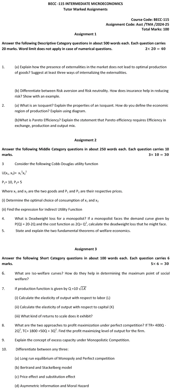 BECC-115 - Intermediate Microeconomics-January 2025
