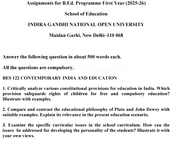 BES-122 - Contemporary India and Education-January 2025- July 2025