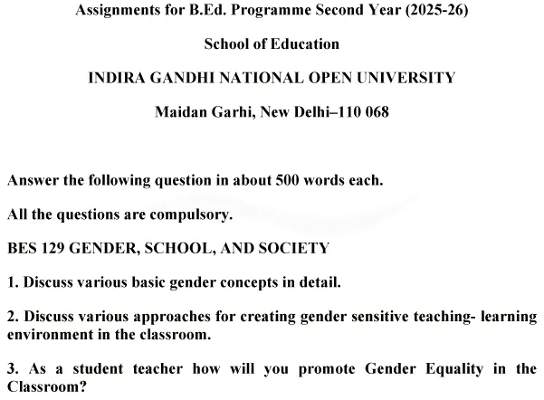 BES-129 - Gender, School and Society-January 2025- July 2025