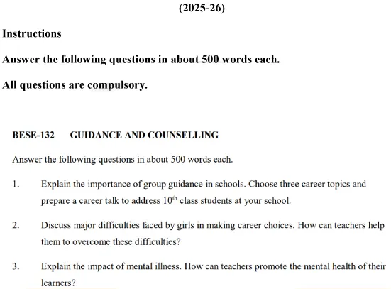 BESE-132 - Guidance and Counselling-January 2025- July 2025