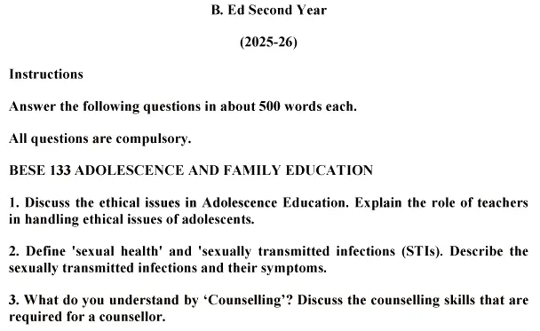 BESE-133 - Adolescence and Family Education-January 2025- July 2025
