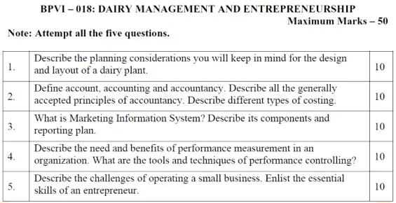 BPVI-18 - Dairy Management and Entrepreneurship-January 2025- July 2025