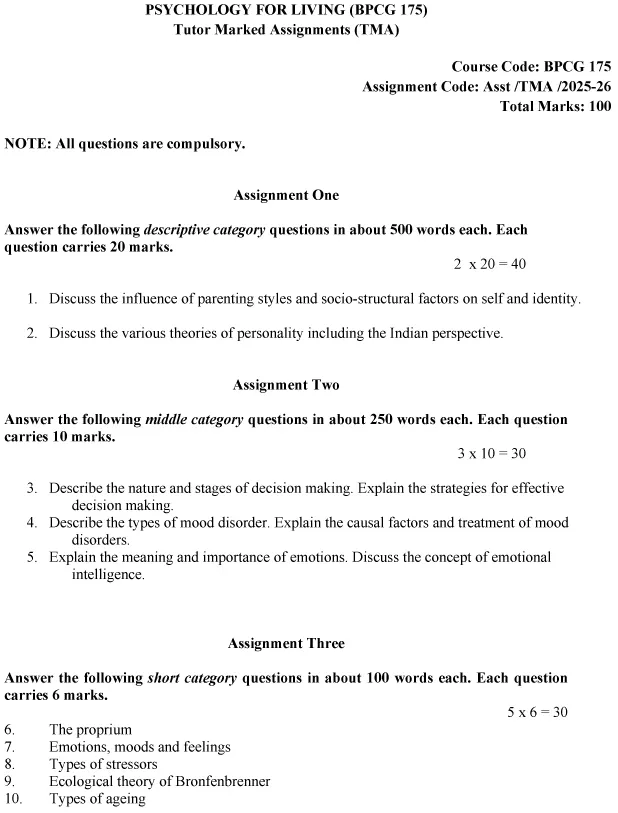BPCG-175 - Psychology for Living-July 2025 - January 2026
