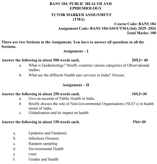 BANS-184 - Public Health and Epidemiology-July 2025 - January 2026