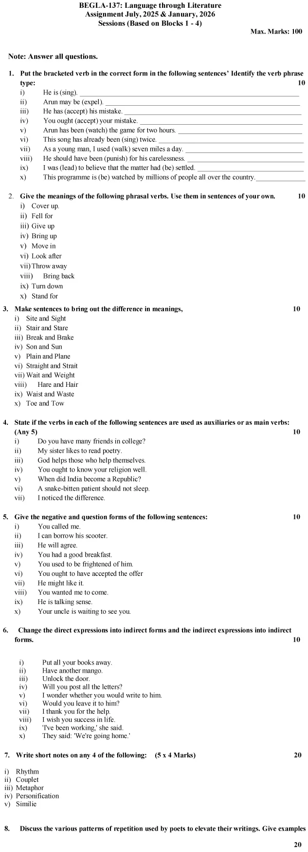 BEGLA-137 - Language Through Literature-July 2025 - January 2026