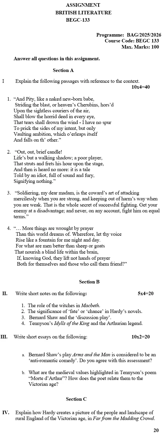 BEGC-133 - British Literature-July 2025 - January 2026