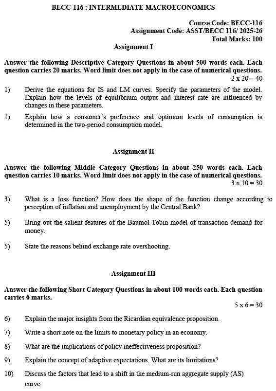 BECC-116 - Intermediate Macroeconomics-July 2025 - January 2026